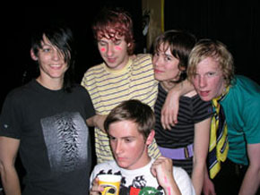 Pig Out after their recent Dog's Bollix set in Auckland.The band are (L-R) Marie Celeste,Kit Lawrence,Claire Noonan, Mark Holland and Kris Taylor (foreground)
